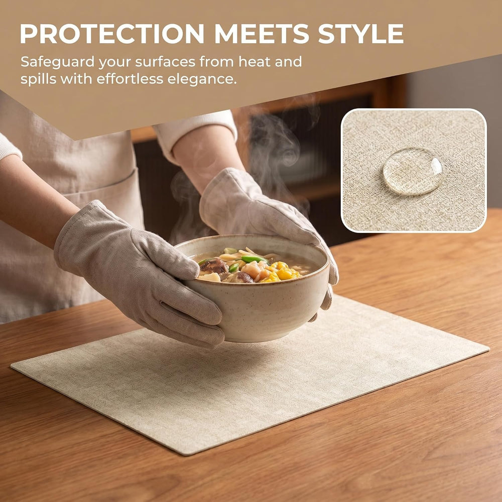 Faux Leather Placemats Set of 6, 12 X 17 Inch - Vinyl Heat Resistant Place Ma...