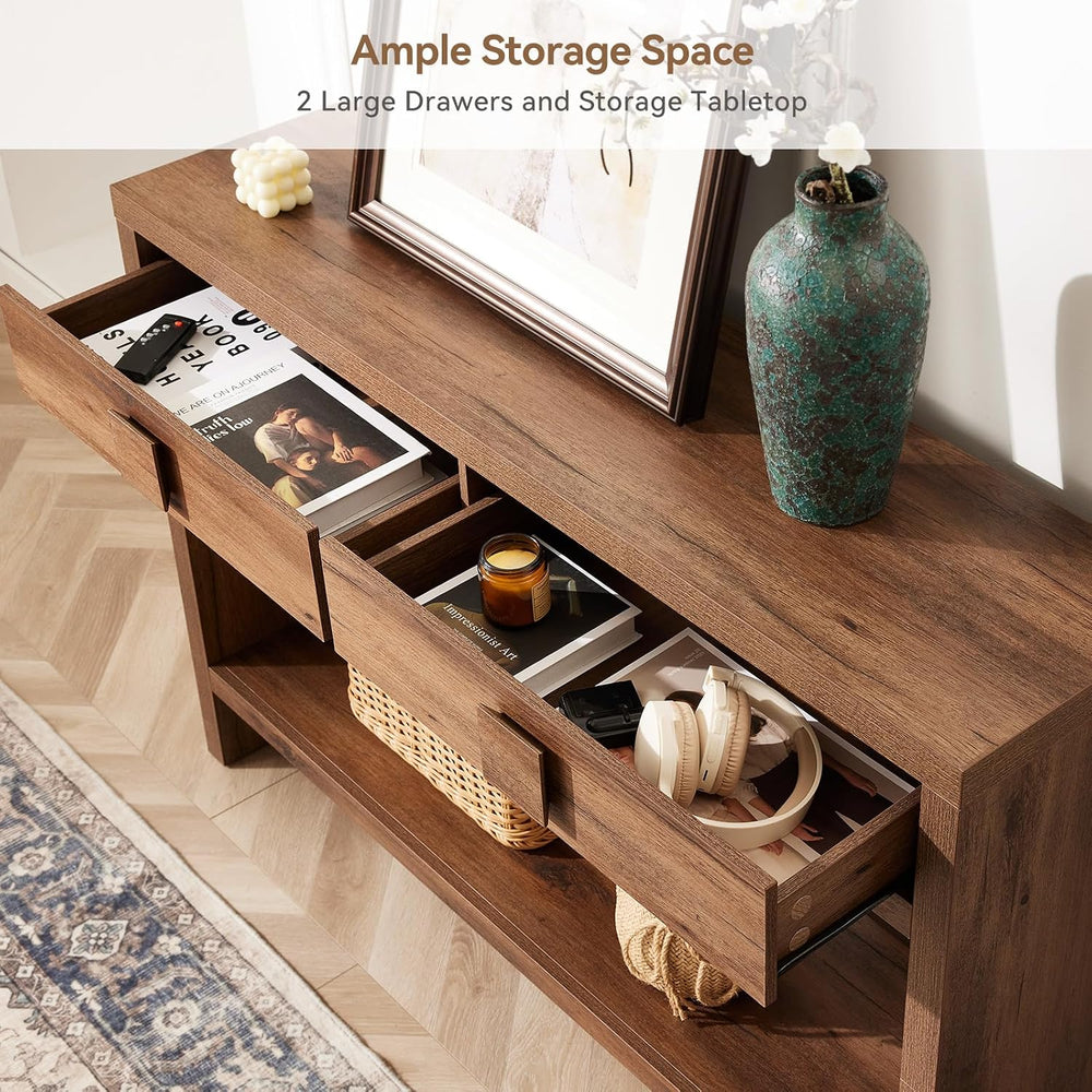 ONBRILL 40 Inch Narrow Console Table with Drawers and Open Shelves