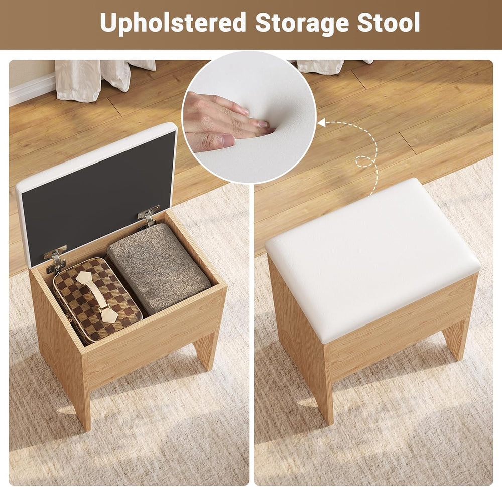 BTHFST Corner Vanity Desk with Lights and Charging Station, Makeup Vanity wit...