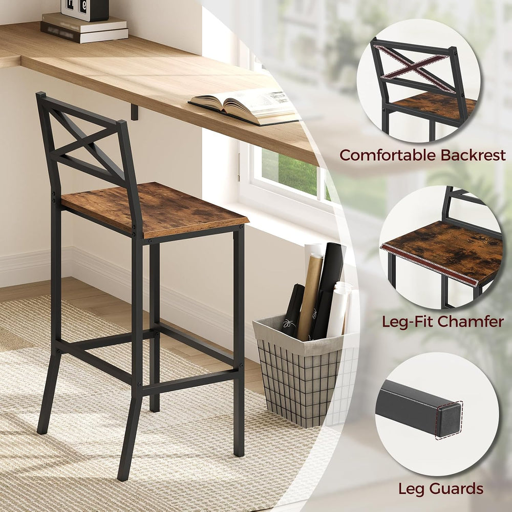 MAHANCRIS Bar Stools, Set of 2 Bar Chairs with Backrest and Footrest, 26"...