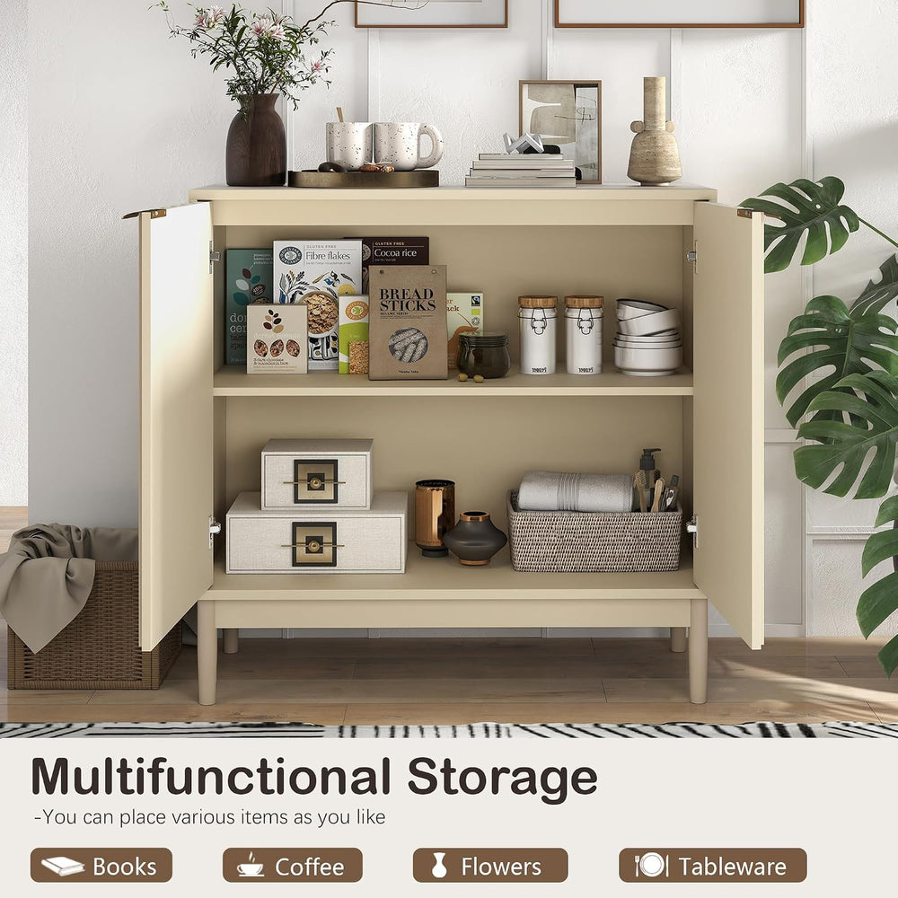 Fluted Buffet Cabinet with Storage, Small Accent Cabinets, Beige