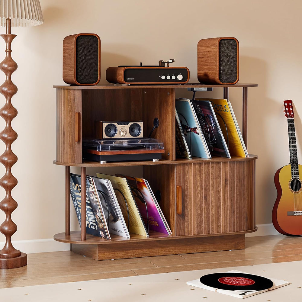40" Mid Century Record Player Stand Storage Cabinet with, Turntable Stan...