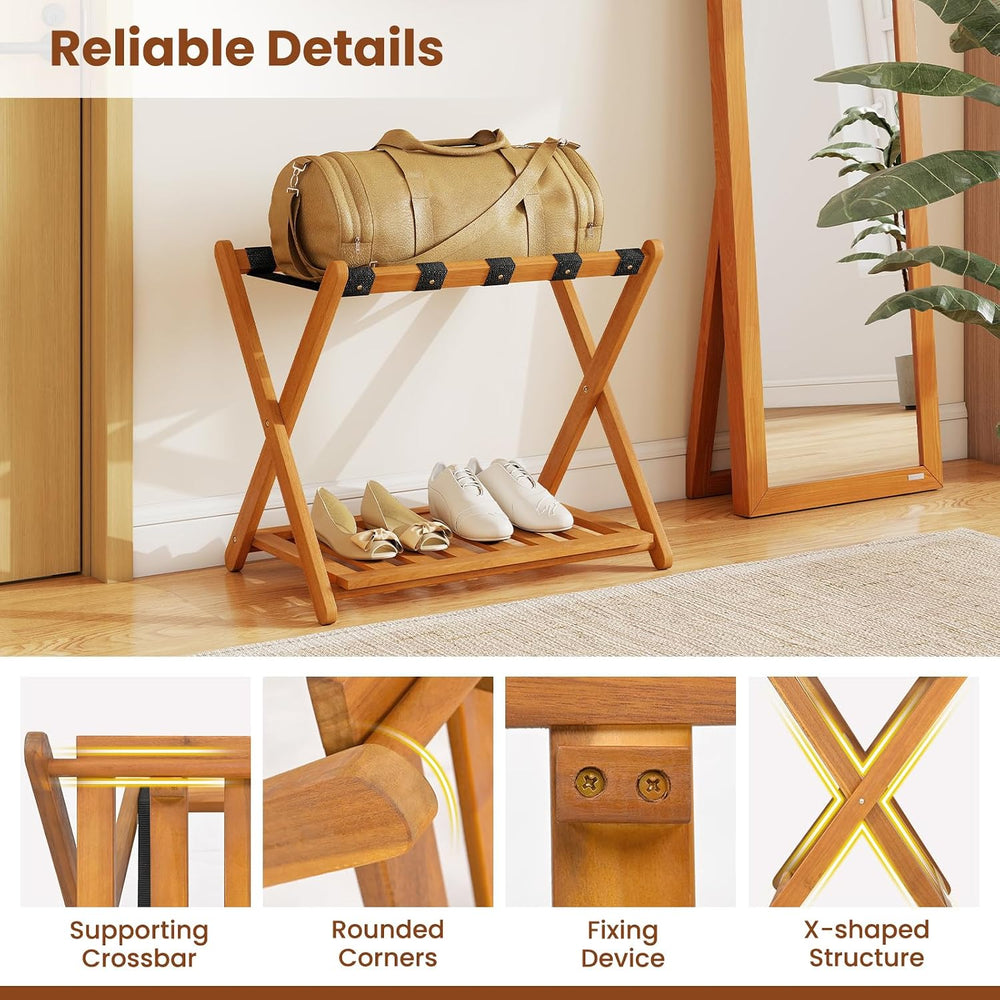 Goplus Luggage Rack for Guest Room Set of 2, Folding Suitcase Stand with Stor...