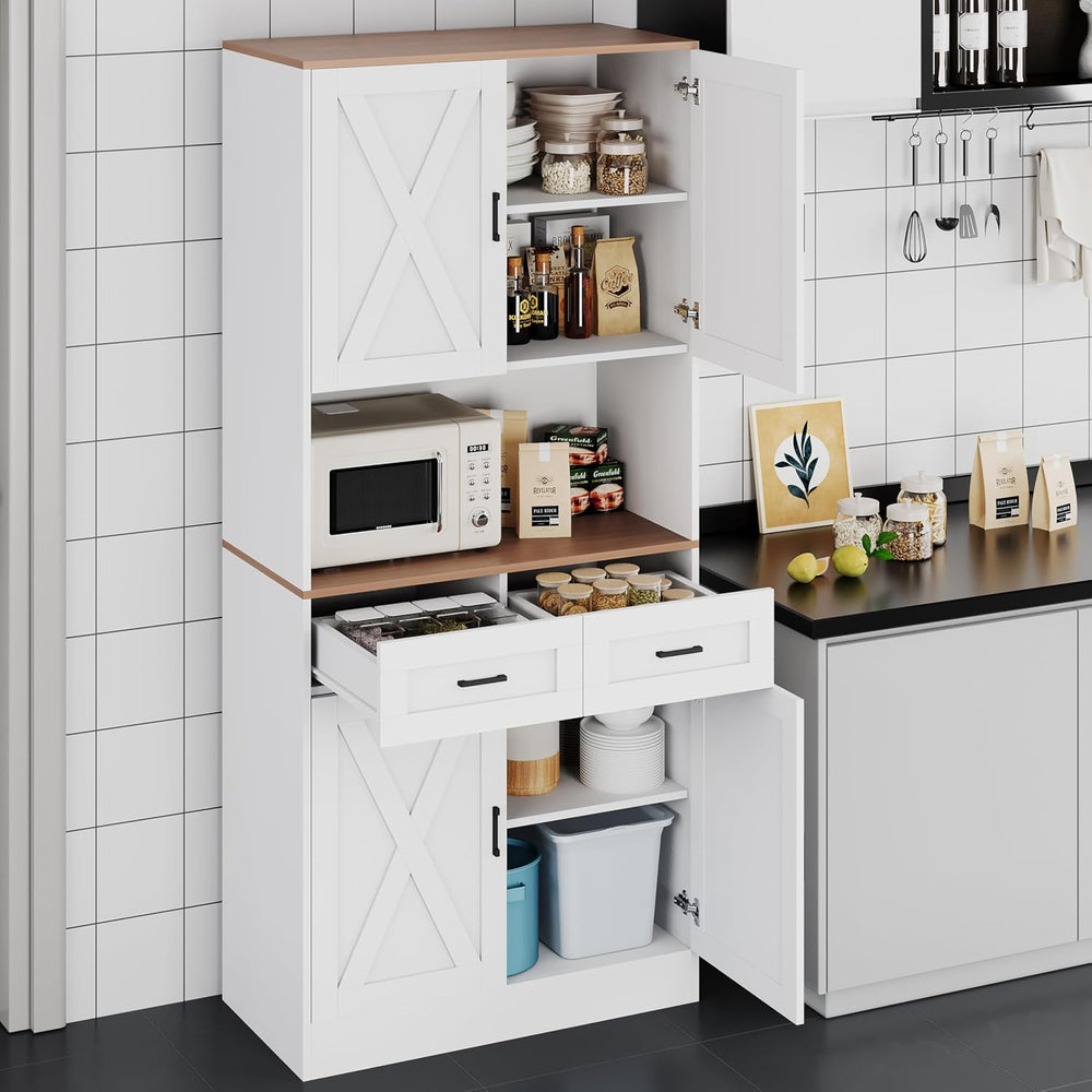 71" Tall Farmhouse Kitchen Pantry Cabinet , Storage Freestanding Cupboar...
