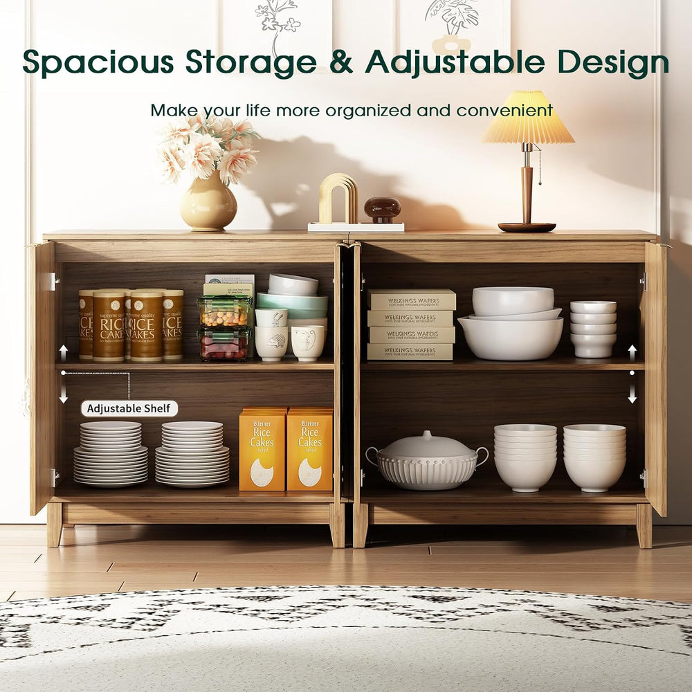 Fluted Accent Cabinet with Doors and Shelves Modern Wood Storage Cabinet for ...