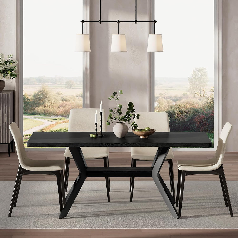 MECHYIN Extendable Dining Table for 4-8, 55-71 in, Storage Shelf, Black | Fli...