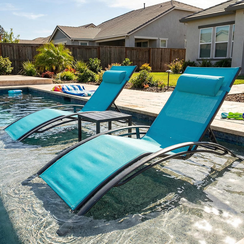 PURPLE LEAF Oversized Pool Chaise Lounge Set Outdoor Chair, Turquoise Blue | ...
