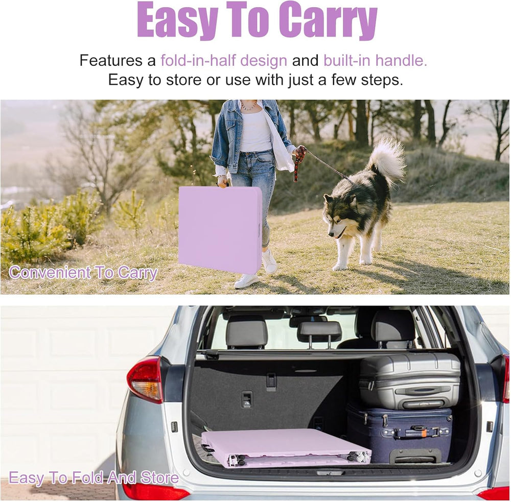 4 FT Folding Table with Carry Handle, Portable Fold-in-Half Plastic Table, Re...