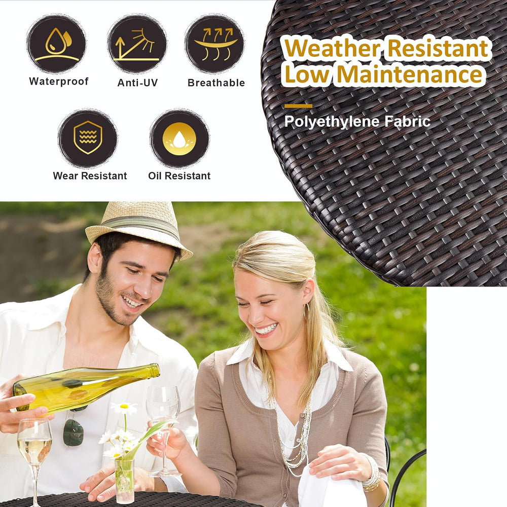 3 Pieces Folding Bistro Set PE Wicker Rattan Outdoor Patio Furniture Sets wit...