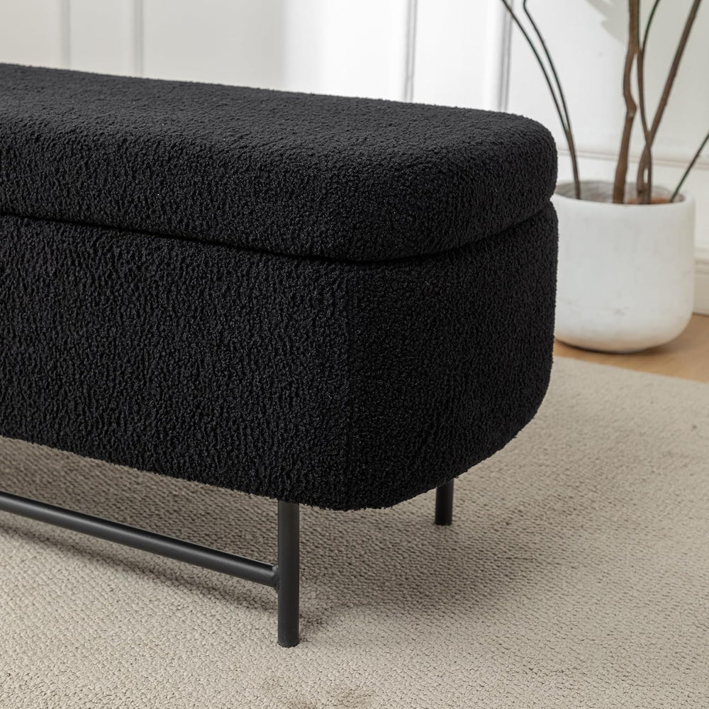 56" Boucle Storage Bench for Bedroom, Upholstered Teddy Ottoman Bench, M...