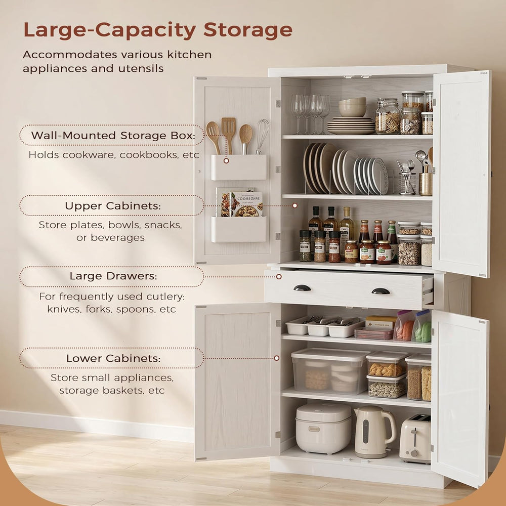 IRONCK 72.6" Tall Farmhouse Kitchen Pantry with Drawer and Adjustable Sh...
