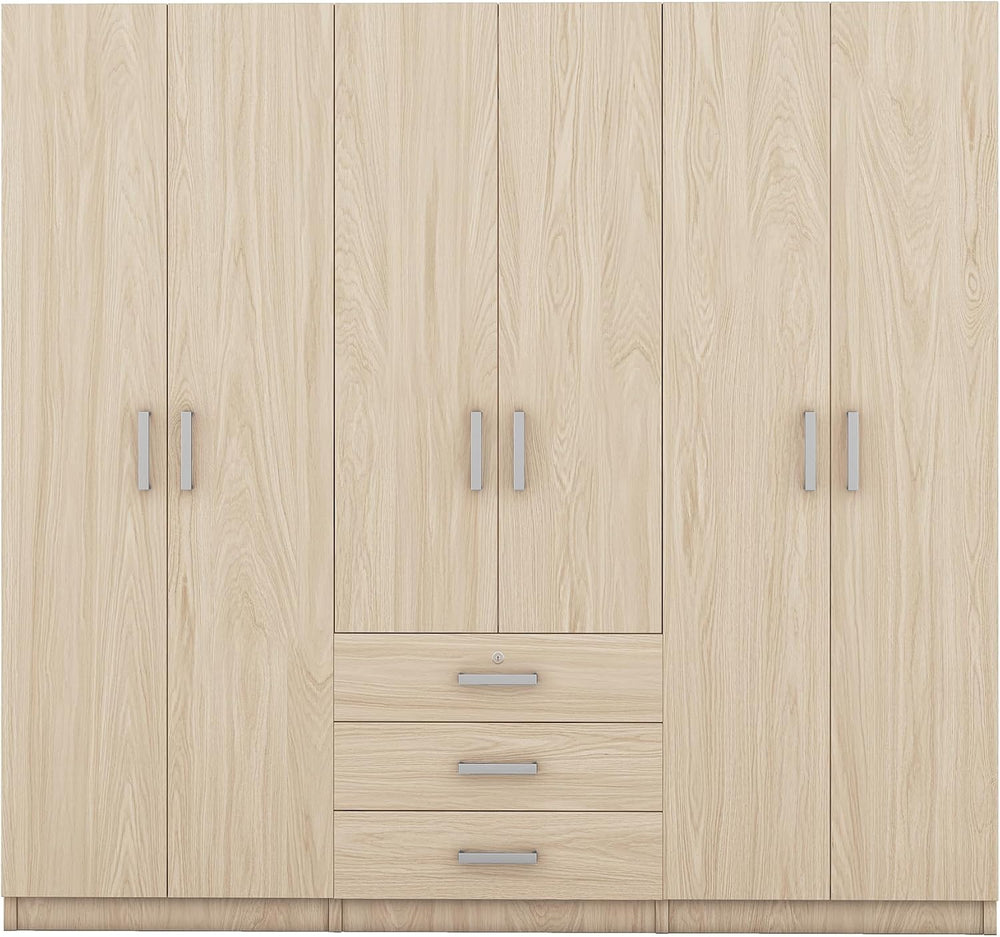 Merax Large 6 Doors Wooden Wardrobe, Bedroom Tall Armoire Closet Organizer wi...