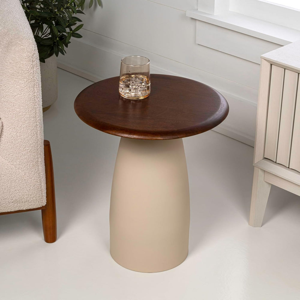Eyely DNE5001B Athena 18" Modern Rustic Round Wood/Metal Accent Table, S...