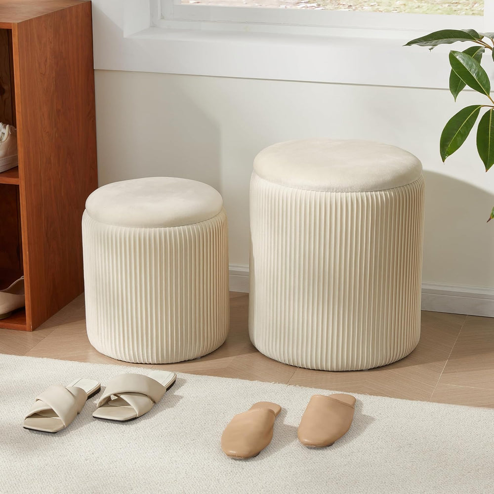 Royal Windsor Round Ottoman with Storage Set of 2,Vanity Stool with Storage f...