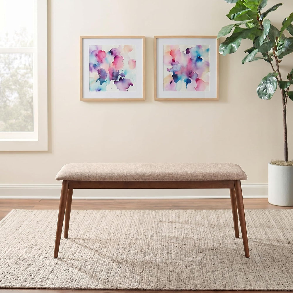 Newburg Mid-Century Modern Dining Bench, Mocha/Walnut | Upholstered Seat, Moc...