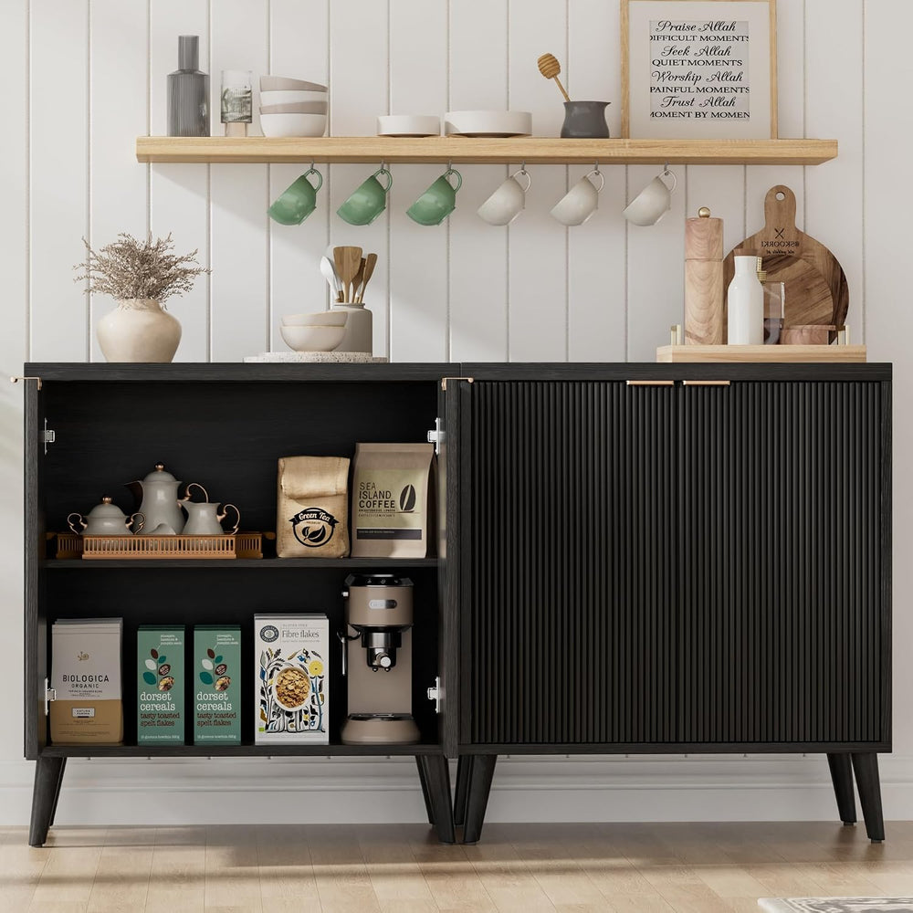 Homleke Buffet Cabinet with Storage, Modern Fluted Accent Sideboard with Door...