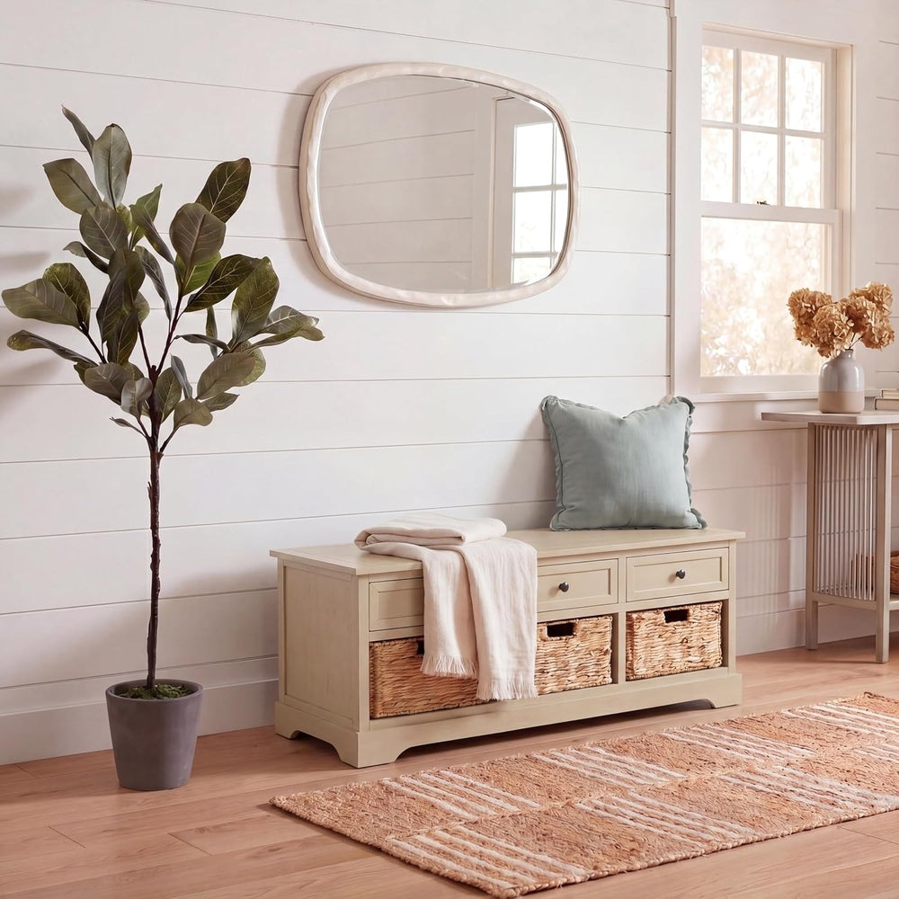 SAFAVIEH Home Collection – Damien Sand 6-Drawer Storage Bench, Mixed-Material...