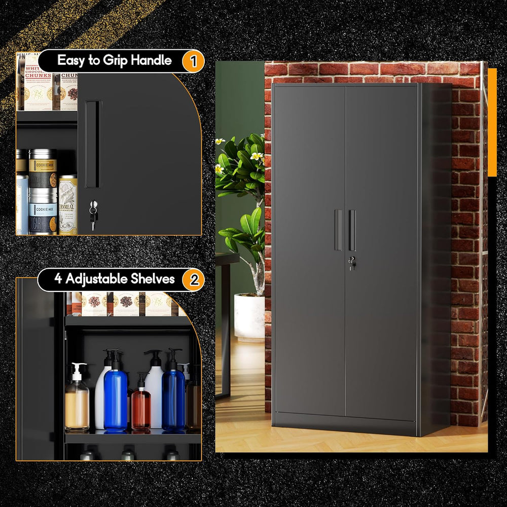 Greenvelly Metal Storage Cabinet with Lock, Steel Garage Storage Cabinet with...