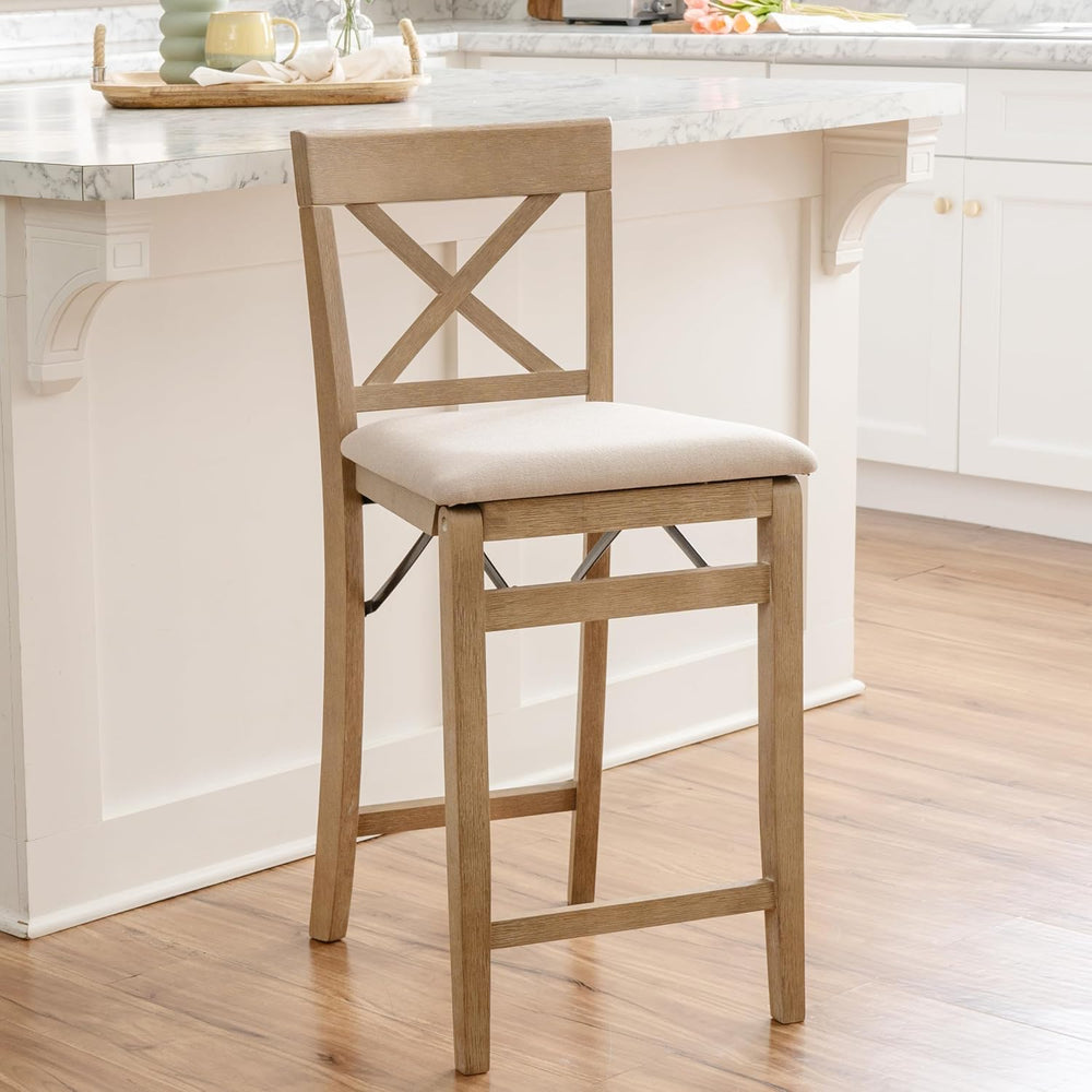 Linon Triena X Back Neutral Greywash Wooden Fully Assembled Folding 24 Inch S...