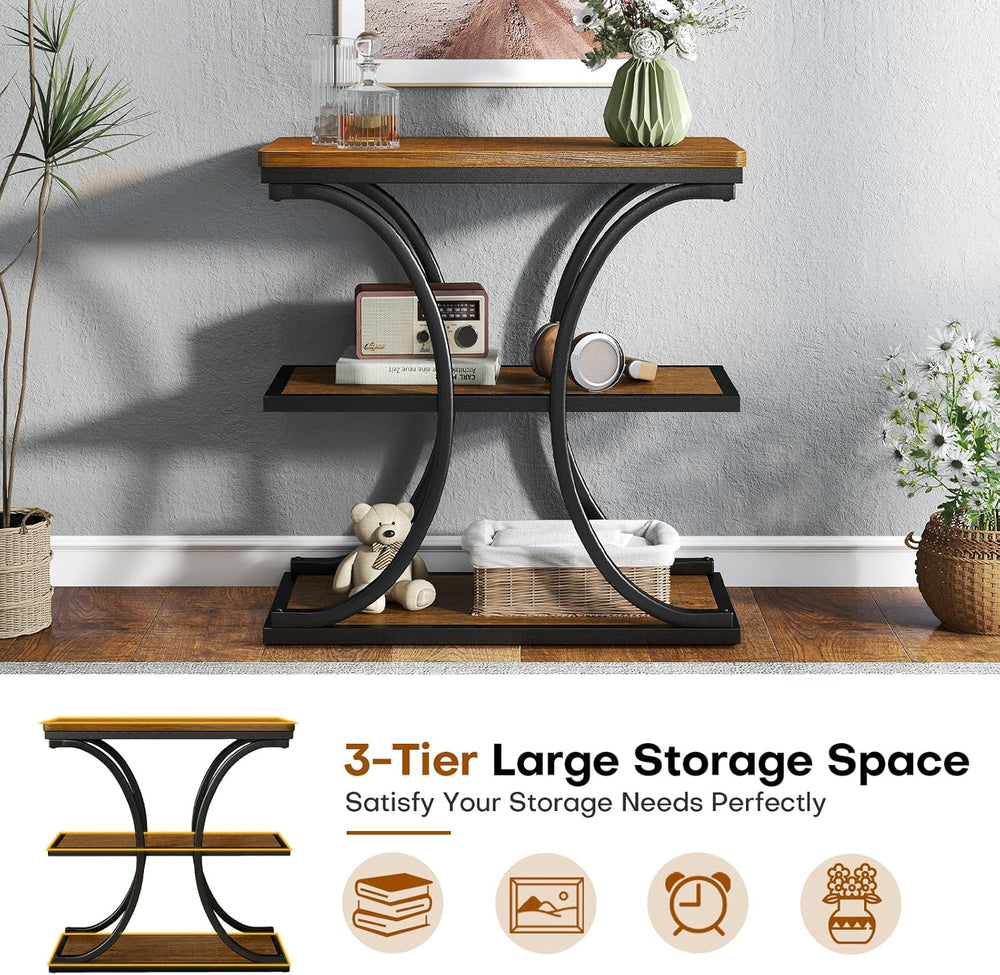BECHAEO 24" End Tables Living Room, Industrial 3-Tier Small Side Table w...