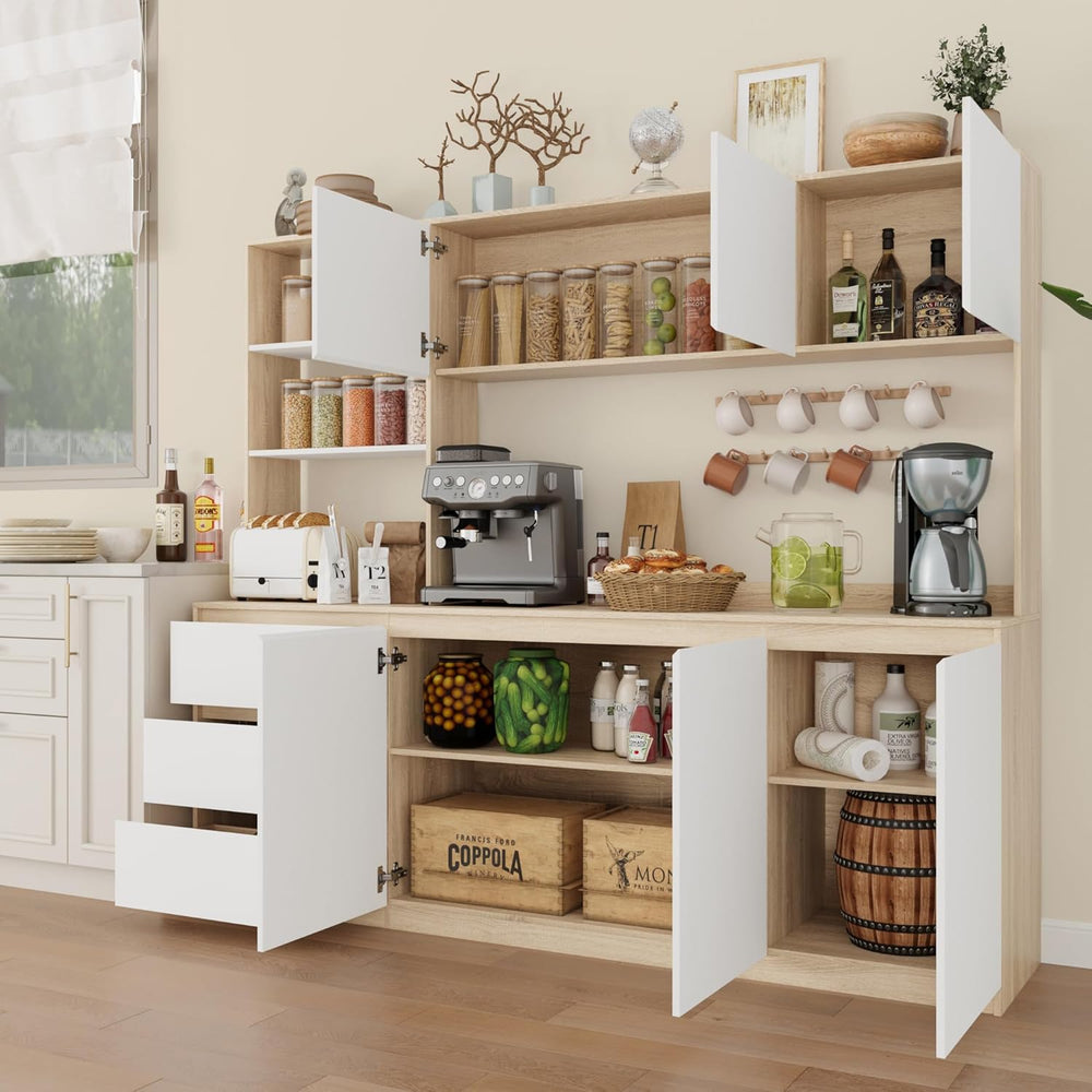 Bobve Large Kitchen Hutch Cabinet with Microwave Stand, Storage Cupboard Pant...
