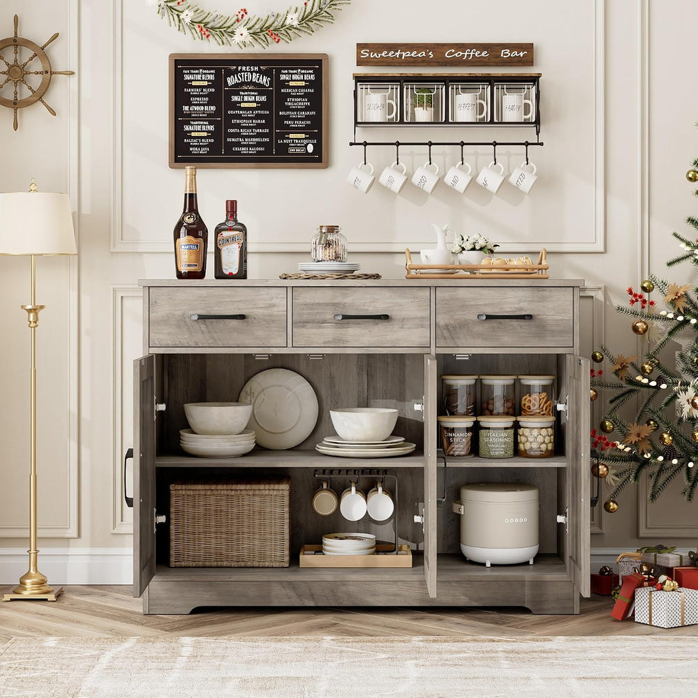 HOSTACK Kitchen Buffet Cabinet with Storage, Sideboard Coffee Bar, Grey
