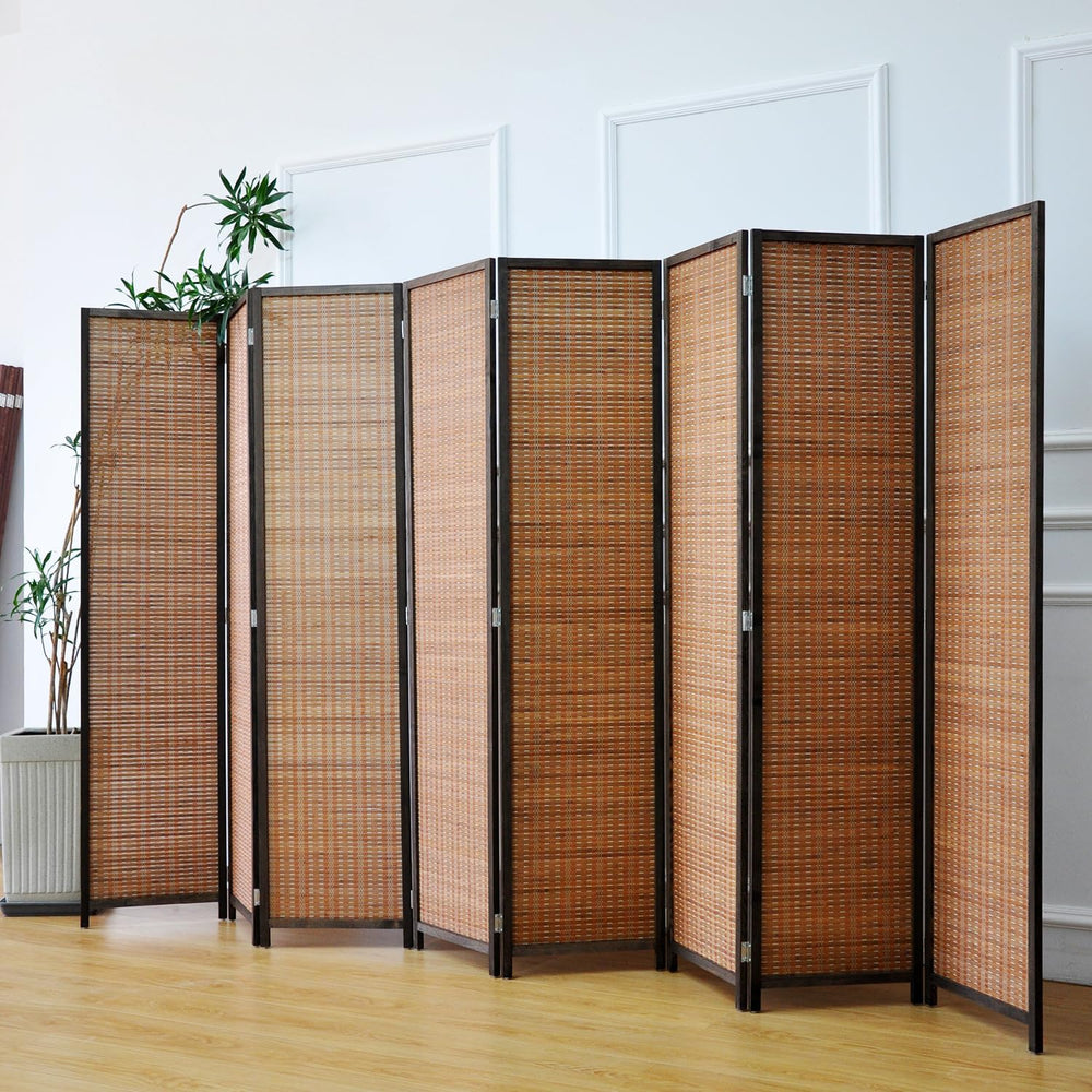 Furnnylane 8 Panel Bamboo Room Divider - Natural Brown 5.6 ft Tall Folding Pr...