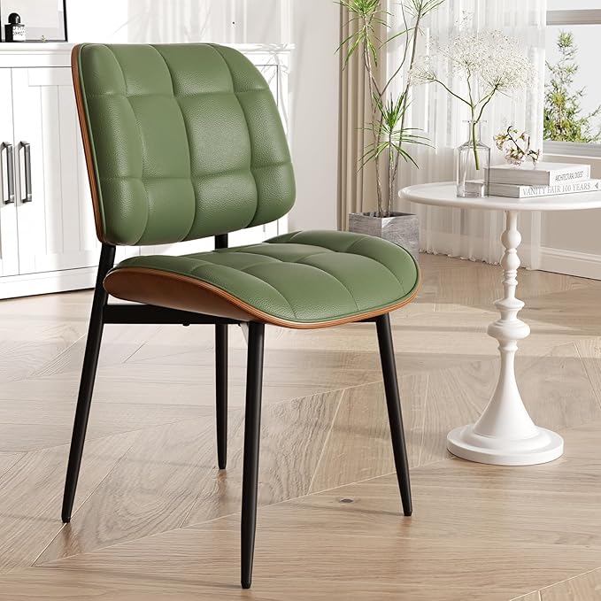 Dining Chair, Mid Century Modern Dining Room Chair, Upholstered Faux Leather ...