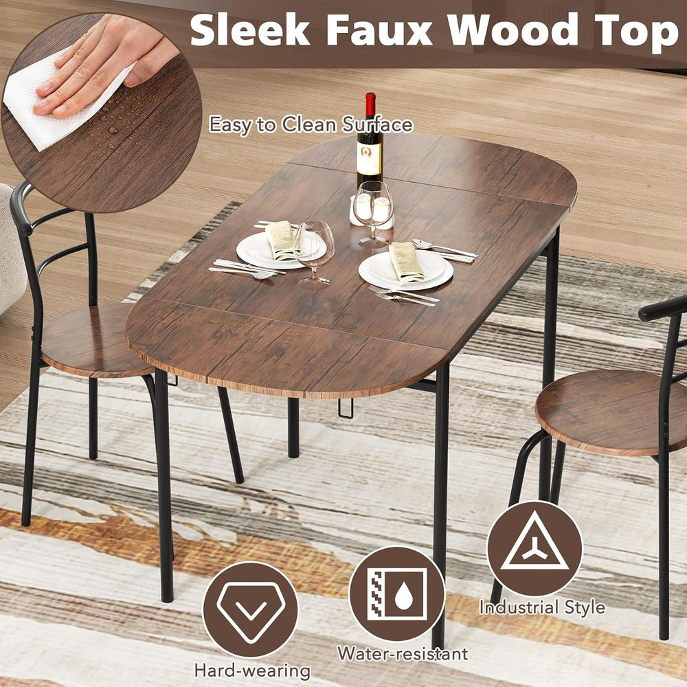 GOFLAME 3-Piece Drop Leaf Dining Table Set, Extendable Kitchen Breakfast Tabl...