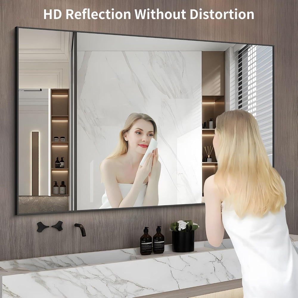 60x40 Inch Large Black Wall Mounted Mirror,Aluminum Framed Decorative Rectang...