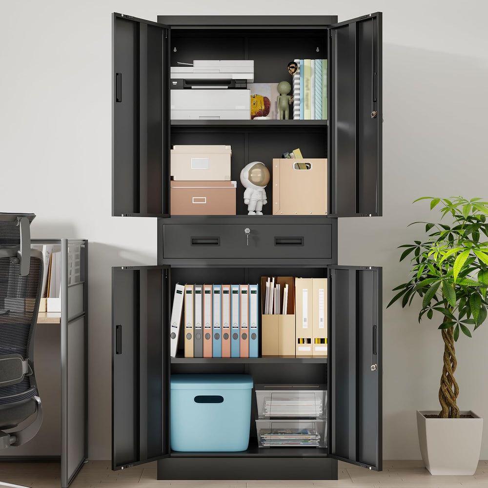 Wanfu Metal Storage Cabinet, 71" H x 28" W x 16" D Locking Sto...