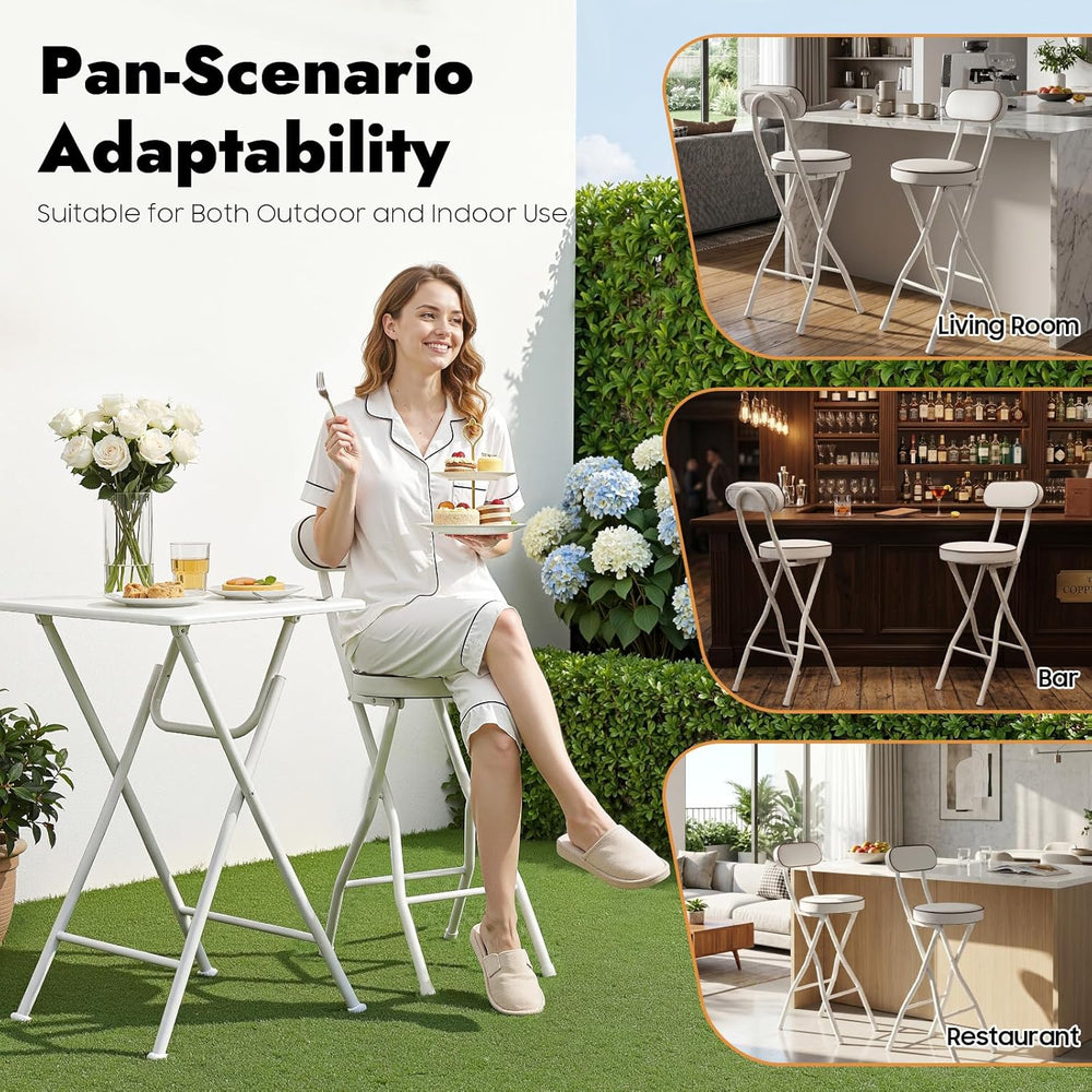 YIYIBYUS 2 Pcs Folding Bar Stools with Back, 25.6 Inch Height Portable High C...
