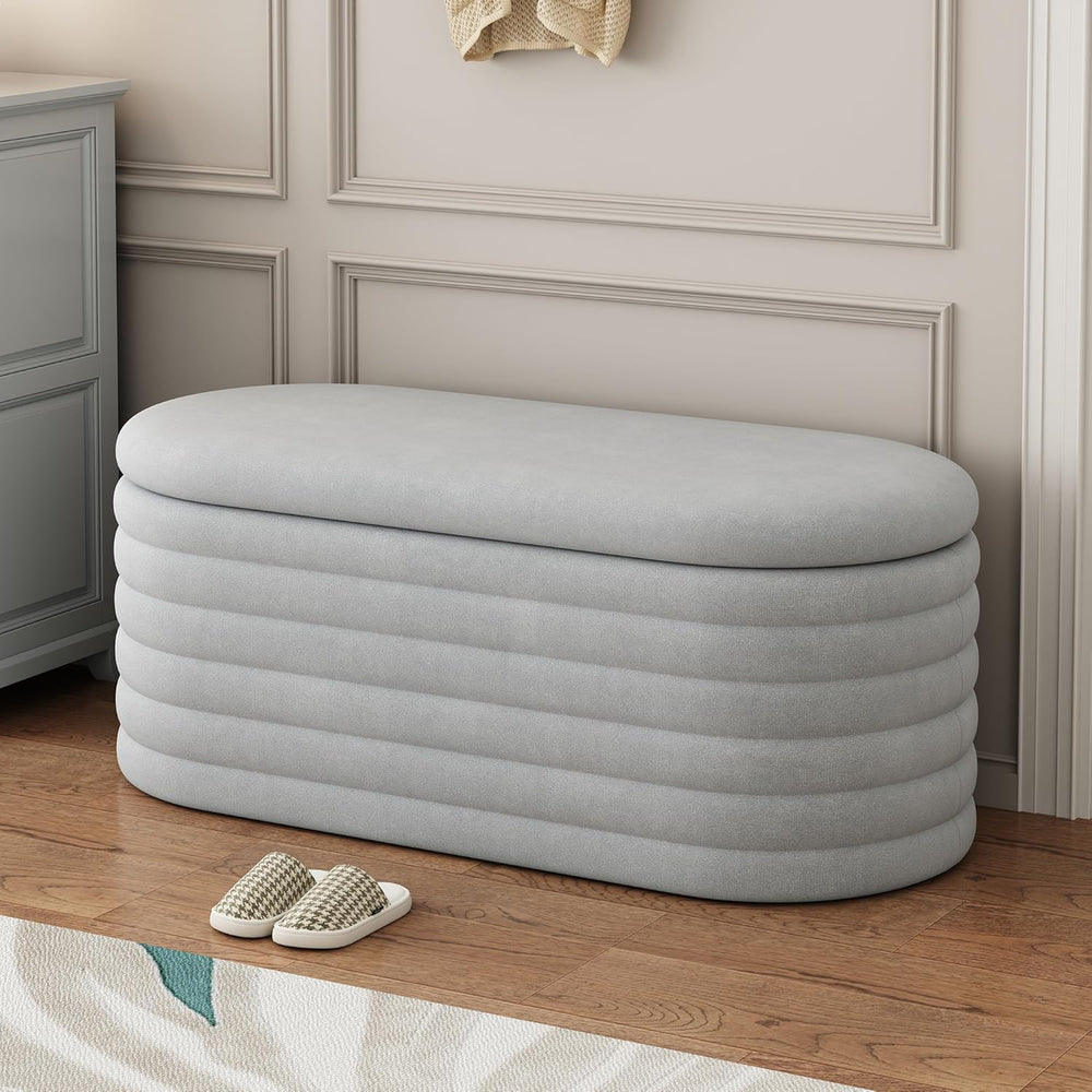 40 inch Upholstered Storage Ottoman Bench,Ready to go,Light Grey