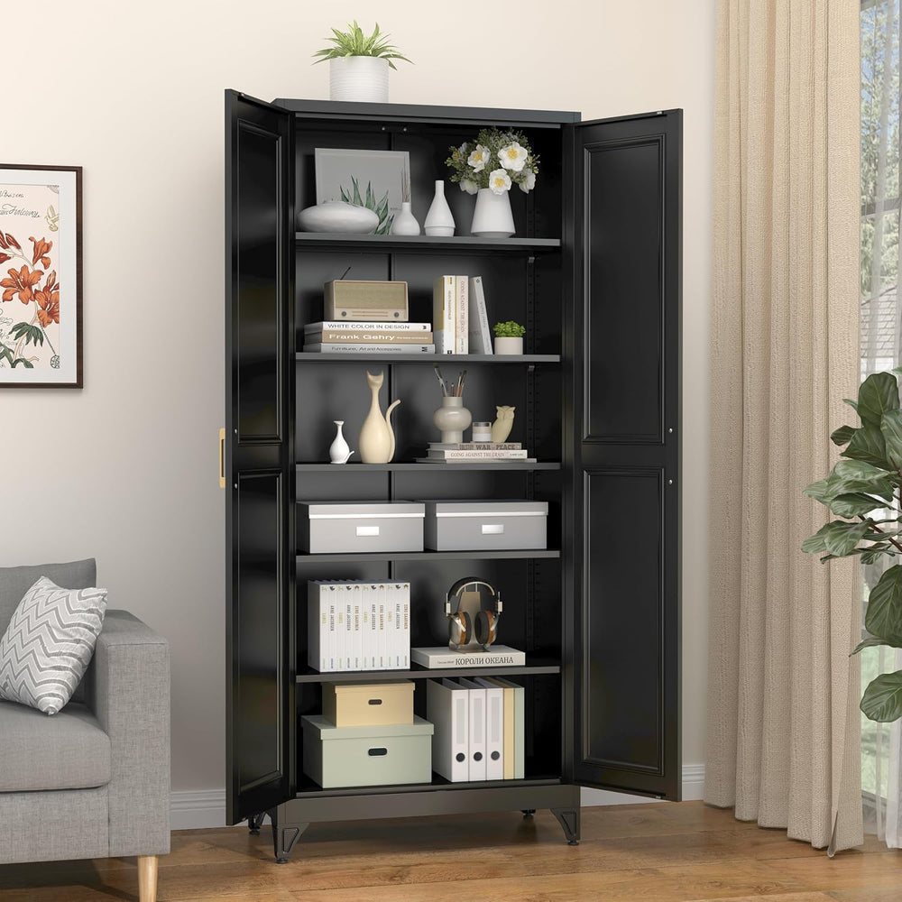 SteeLoong 75”Metal Pantry Storage Cabinet with Doors & 5 Adjustable Shelv...