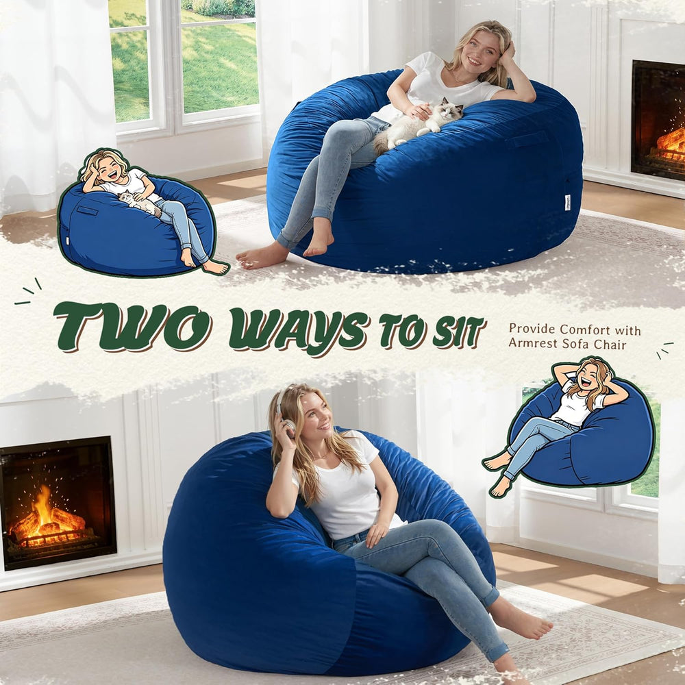 ZurNesfure Bean Bag Chairs for Adults 3FT Large Bean Bag Chair Memory Foam Fi...