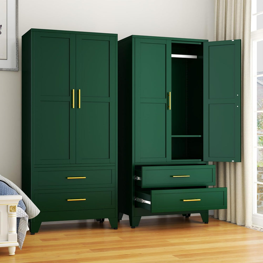 GAIOUS 71" Metal Armoire Wardrobe Closet, Metal Wardrobe Cabinet with Ha...