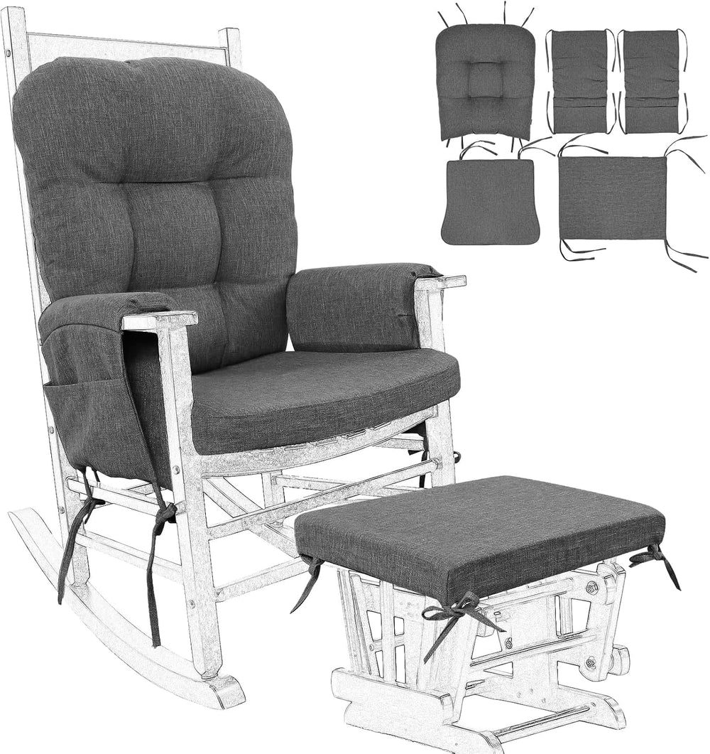 BUYUE Glider Rocker Replacement Cushion 5 PCS with Ties, Linen High-Density F...