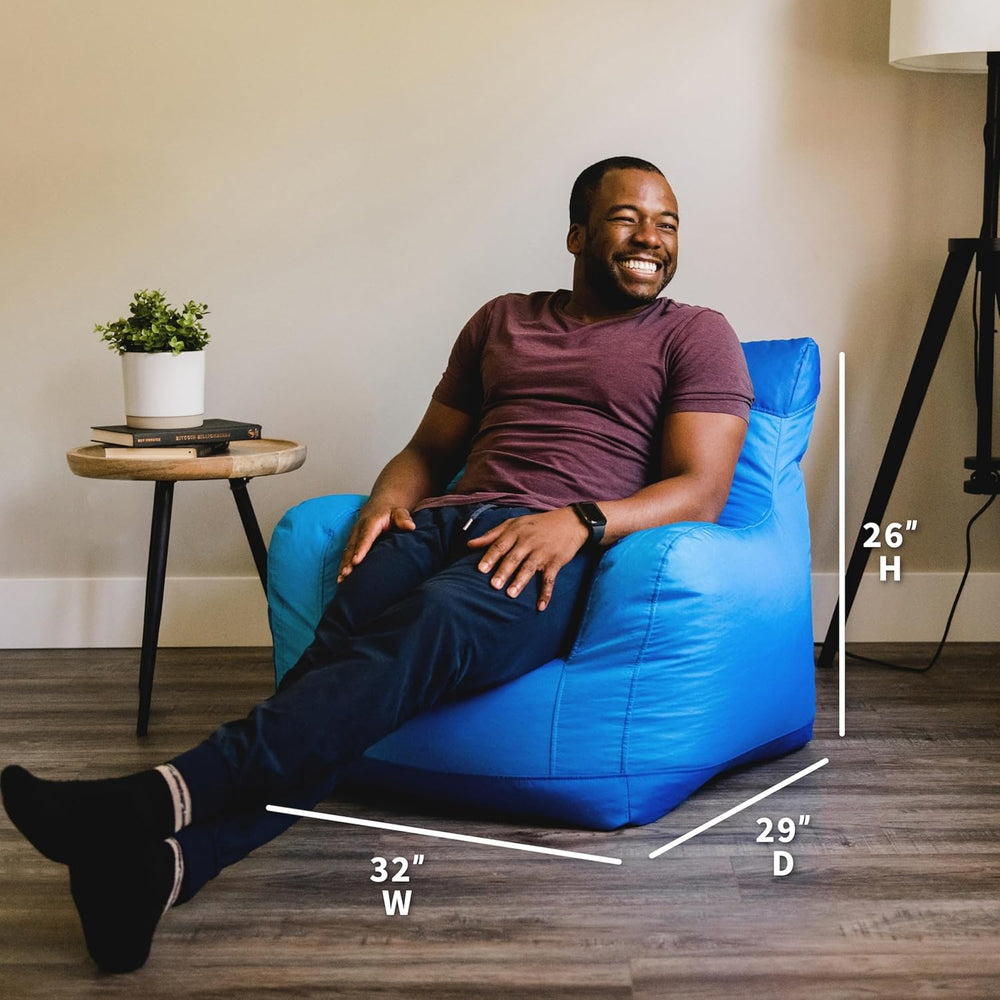 Big Joe Dorm Bean Bag Chair with Drink Holder and Pocket, Two Tone Blue Smart...