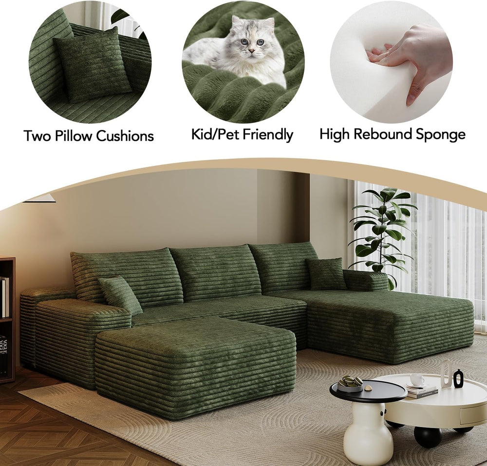 107.7" Sectional Couch Modern Modular U - Shape Corduroy Upholstered Sof...