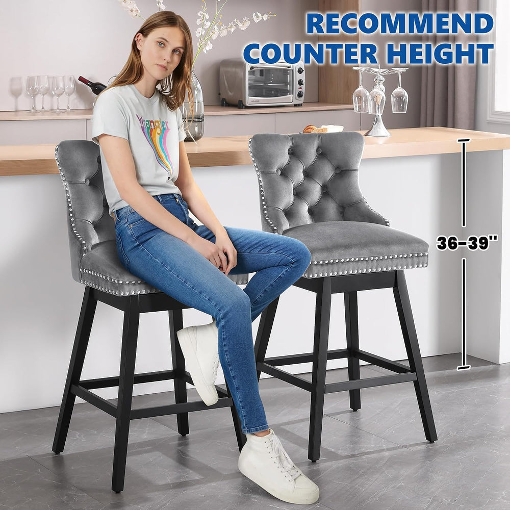 Swivel Bar Stools Set of 2, 26" Counter Height, Grey