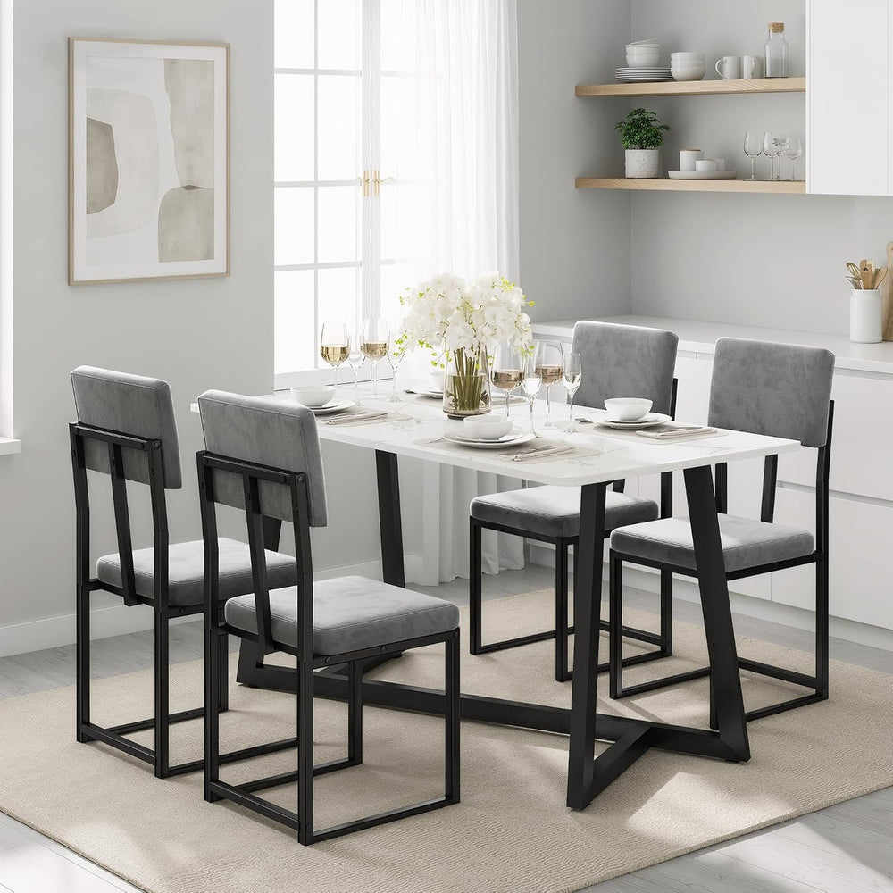HUGROVE Dining Table Set for 4 with Velvet Upholstered Chairs Charcoal