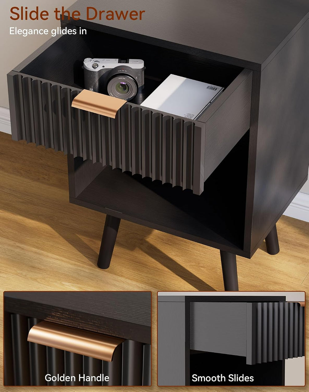 YMYNY Mid Century Modern Nightstand Set of 2, Side Table with Fluted Drawer, ...