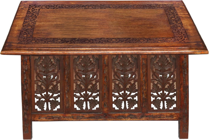 COTTON CRAFT Solid Wood Coffee Table - Hand Carved Decorative Center Table