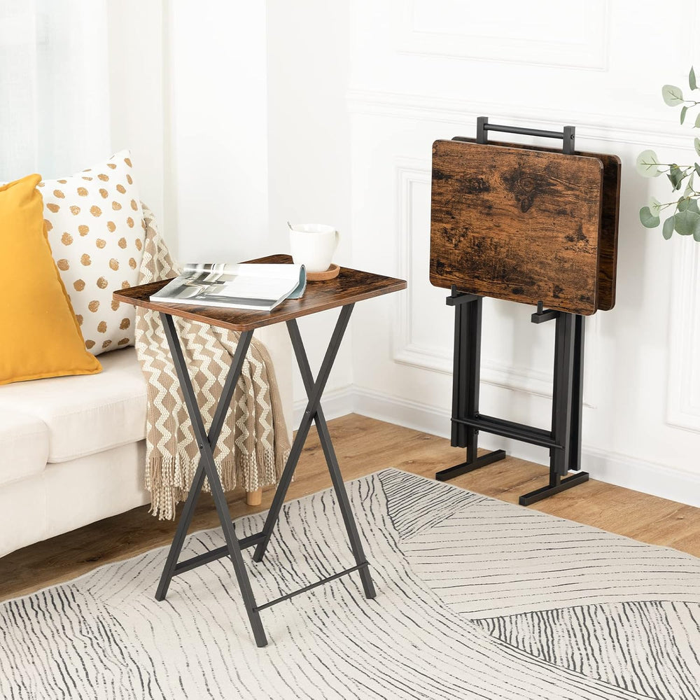 HOOBRO Folding TV Tray Table, TV Trays for Eating Set of 4 with Stand, Foldin...