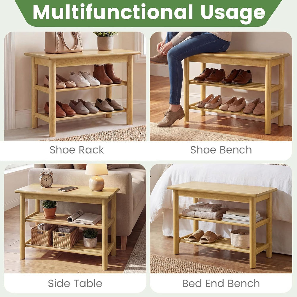Giantex Shoe Rack Bench, 3-Tier Entryway Bench with Slat Shelves, Wooden Shoe...
