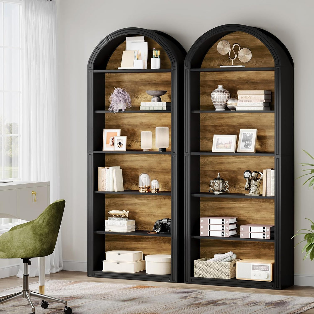 Tribesigns 6-Tier Black Arched Bookshelf, 77.16" Tall Arched Bookcase wi...