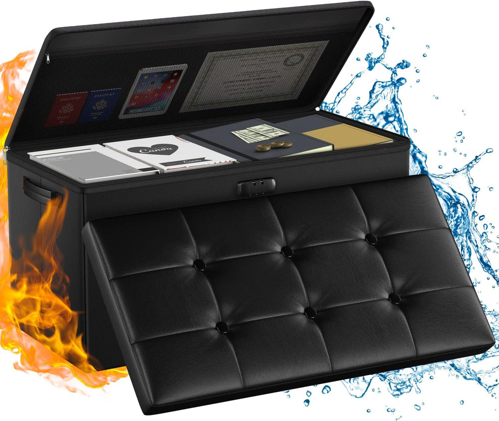 ENGPOW Storage Ottoman Bench,Fireproof Folding Bench with Lock,30 Inches Fire...