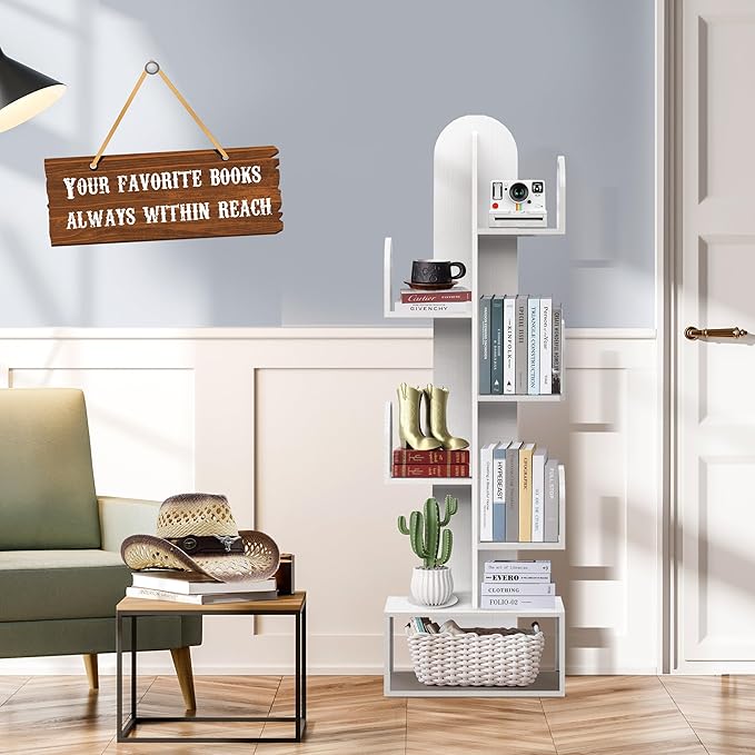 Cactus Tree Bookshelf, 5-Tier Wood 50" Tall Storage Rack for CDs/Movies/...