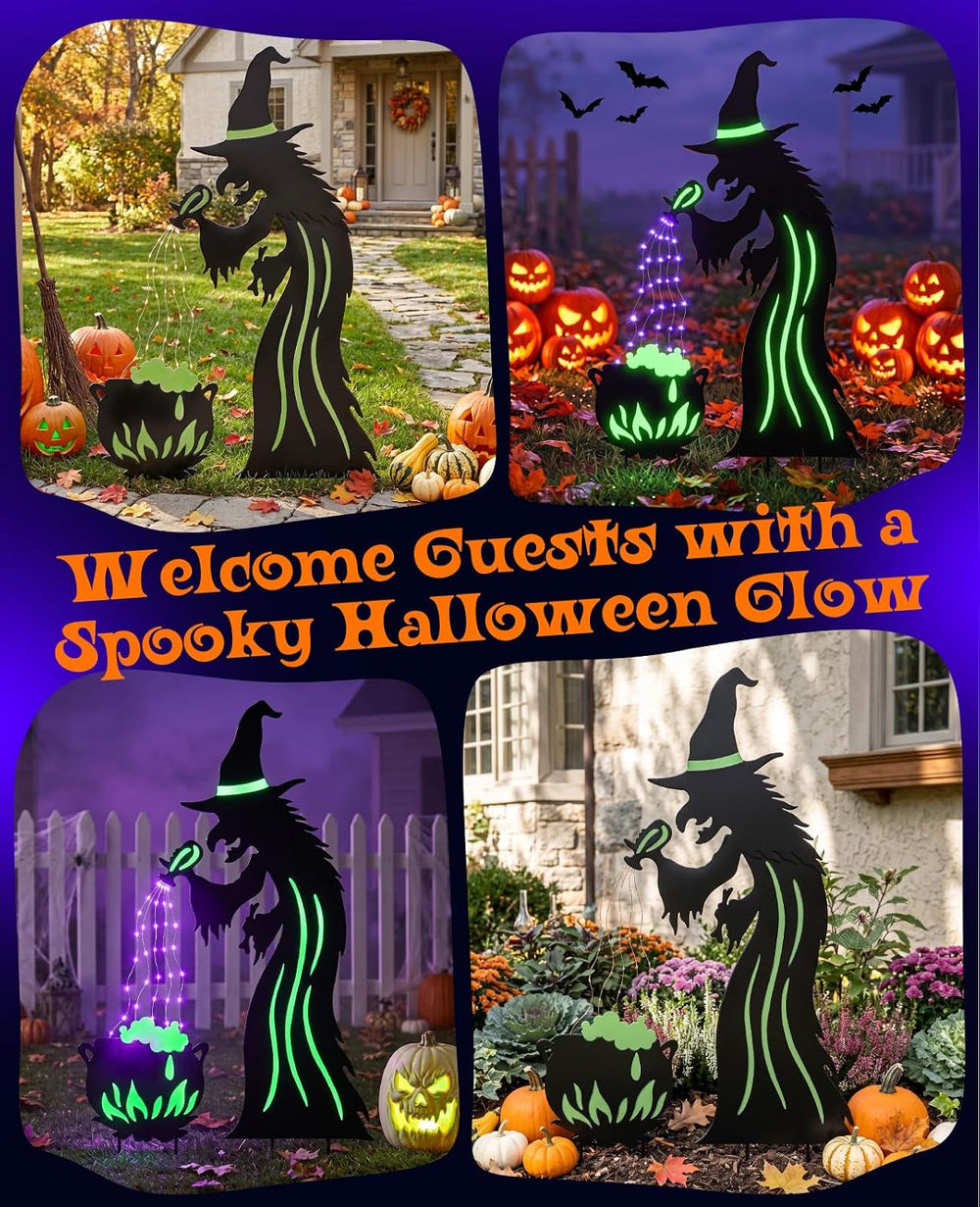 Lewondr 2 Pack Metal Witch Halloween Decorations Outdoor