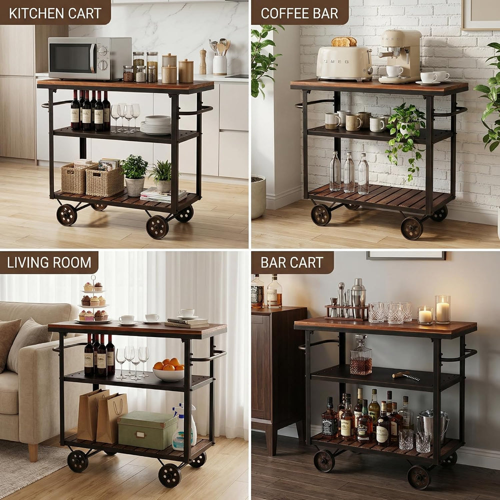 Farmhouse Mobile Cart with Wheels for Home Kitchen Industrial Rolling Food Ca...